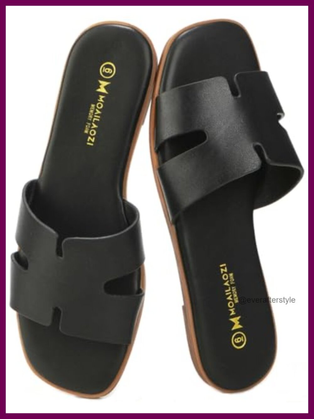 Women's PU Faux Leather Slide Sandals Memory Foam Square Toe Slip On